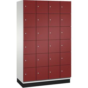 C+P Zesvoudige locker Cambio, 4 compartimenten, lichtgrijs / robijnrood, plaatstalen deur, b = 1200 mm, 24 vakken