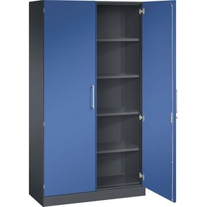 C+P Vleugeldeurkast ASISTO, hoogte 1980 mm, breedte 1000 mm, 4 legborden, zwartgrijs/gentiaanblauw