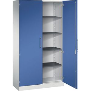C+P Vleugeldeurkast ASISTO, hoogte 1980 mm, breedte 1000 mm, 4 legborden, lichtgrijs/gentiaanblauw