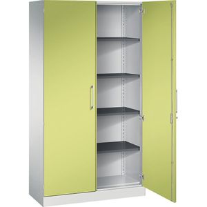 C+P Vleugeldeurkast ASISTO, hoogte 1980 mm, breedte 1000 mm, 4 legborden, lichtgrijs/felgroen