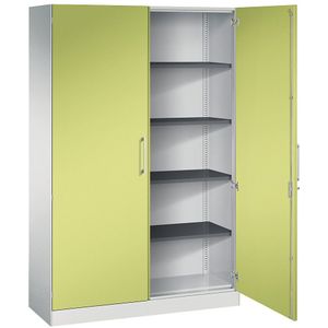 C+P Vleugeldeurkast ASISTO, hoogte 1980 mm, breedte 1200 mm, 4 legborden, lichtgrijs/felgroen