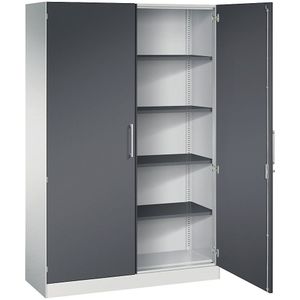C+P Vleugeldeurkast ASISTO, hoogte 1980 mm, breedte 1200 mm, 4 legborden, lichtgrijs/zwartgrijs