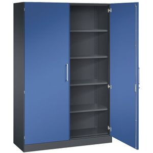 C+P Vleugeldeurkast ASISTO, hoogte 1980 mm, breedte 1200 mm, 4 legborden, zwartgrijs/gentiaanblauw