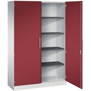 C+P Vleugeldeurkast ASISTO, hoogte 1980 mm, breedte 1200 mm, 4 legborden, lichtgrijs/robijnrood