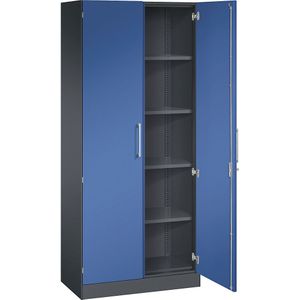 C+P Vleugeldeurkast ASISTO, hoogte 1980 mm, breedte 800 mm, 4 legborden, zwartgrijs/gentiaanblauw