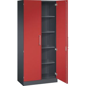 C+P Vleugeldeurkast ASISTO, hoogte 1980 mm, breedte 800 mm, 4 legborden, zwartgrijs/vuurrood