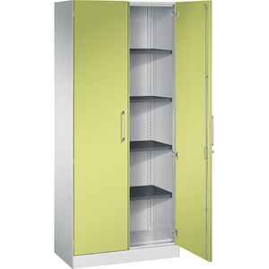 C+P Vleugeldeurkast ASISTO, hoogte 1980 mm, breedte 800 mm, 4 legborden, lichtgrijs/felgroen