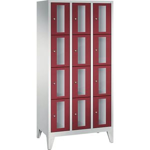 C+P CLASSIC vakkenkast, vakhoogte 375 mm, met voeten, 12 vakken, breedte 900 mm, deur robijnrood