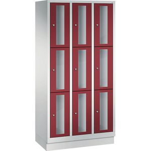 C+P CLASSIC vakkenkast, vakhoogte 510 mm, met sokkel, 9 vakken, breedte 900 mm, deur robijnrood