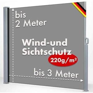 FLOORDIREKT ALU Zijluifel - Uittrekbaar Zonnescherm - 200 x 300 cm - Ondoorzichtige Privacy & Windbescherming voor Tuin, Balkon & Terras - Zijrolgordijn met Muurbeugel - Antraciet