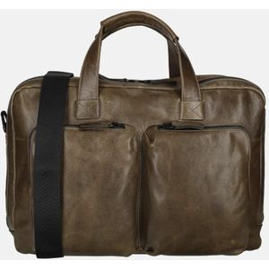 LEONHARD HEYDEN Leren Business tas Laptoptas met laptopvak Porto Zip Briefcase 2 Compartment Greybrown Donkerbruin