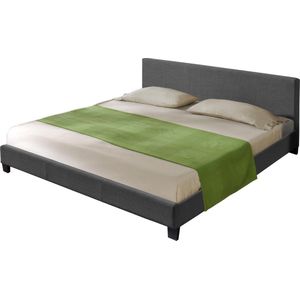 Houten bed stof met bedbodem 140x200 cm donkergrijs