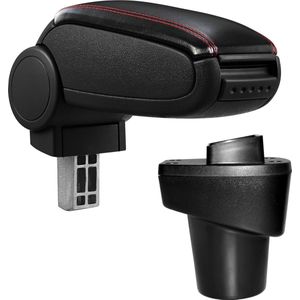 Pro.tec - Mittelarmlehne Citroen C1 ii Peugeot 108 mit Staufach Kunstleder Schwarz mit roten Nähten