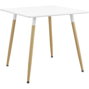 Eettafel vierkant MDF en staal 80x80x74 cm wit en hout