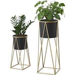 Bloempot Op Standaard set van 2 Zwart en Messing