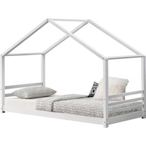 Kinderbed met bedbodem grenen huisbed 90x200 cm wit