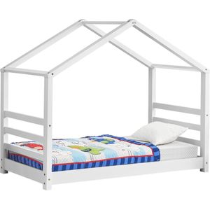 Kinderbed houten bed huisbed met bedbodem 80x160 wit