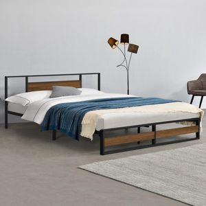 Metalen bed Villach bedframe 180x200 cm zwart en walnoot