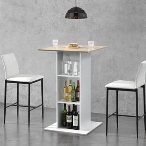 Bartisch Visby 110x70x70 cm mit 3 Regalfächern Weiß/Eiche-Optik en.casa