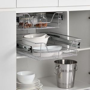 En.casa Uitschuifbaar keukenrek - Schuiflade set - 2 stuks - Voor o.a. keukenkast - Eenvoudige montage - 50 cm breed - Zilver