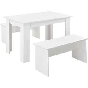 Eethoek set tafel 110x70x73 en banken 86,5x33x43,5 cm wit