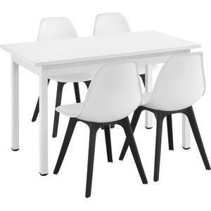 Eethoek Lendava 5-delig tafel met 4 stoelen wit en wit/zwart