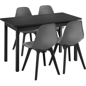 Eethoek Lendava 5-delig tafel met 4 stoelen zwart en grijs