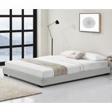 Houten bed Laag kunstleer met bedbodem 180x200 cm wit