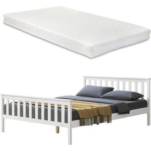 Houten bed Ede grenen met matras 140x200 cm wit