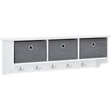 en.casa Wandgarderobe, Horsens 30 x100 x 20 cm mit 3 Boxen Garderobenhaken Weiß / Grau