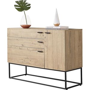 Ladekast Hylte commode 79x115x40 cm zwart en eikenkleurig