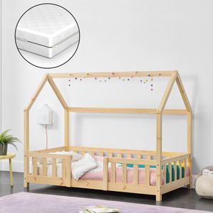 Kinderbed Sisimiut met uitvalbeveiliging en matras 70x140 hout