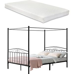 Metalen hemelbed Lahti zwart met matras 180x200 cm