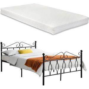 Metalen bedframe Apolda met matras zwart 140x200 cm