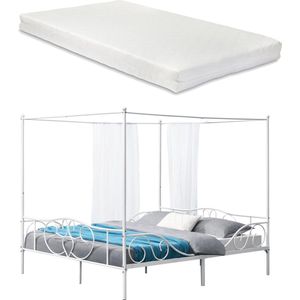 Metalen hemelbed Finstrom wit met matras 180x200 cm