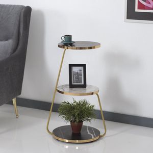 Bijzettafel Sipoo 74x46x37cm marmer zwart en marmer wit