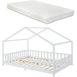 Kinderbed Treviolo met uitvalbeveiliging en matras 140x200 wit