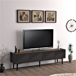 [en.casa] TV meubel Oppdal lowboard tafel dressoir kast 45x154x37 cm met 2 deuren antraciet en walnootkleurig