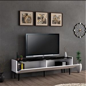 [en.casa] TV meubel Oppdal lowboard tafel dressoir kast 45x154x37 cm met 2 deuren wit en marmer zwart