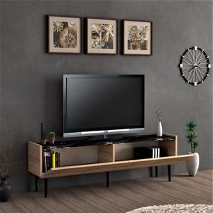 [en.casa] TV meubel Oppdal lowboard tafel dressoir kast 45x154x37 cm met 2 deuren eiken en marmer zwart