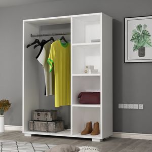[en.casa] Kledingkast Nesbyen open kast met kledingroede en 4 planken kledingrek voor jassen schoenenrek 123x90x30 cm wit