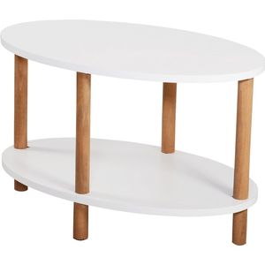 [en.casa] Salontafel Højreby ovale vorm met onderplank wit en naturel hout 70x44x43 cm