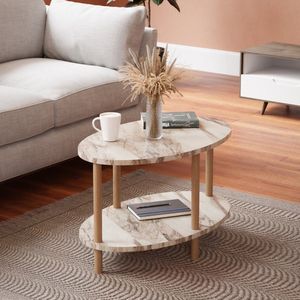 [en.casa] - Couchtisch Højreby mit unterer Ablage 43 x 70 x 44 cm Oval Marmor, creme