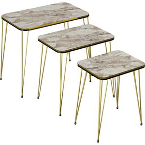 en.casa - Rudkøbing - Bijzettafelset - Marmer Wit en Goudkleurig - Set van 3