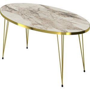 Salontafel Skævinge ovaal 43x90x50 cm marmer wit en goudkleurig