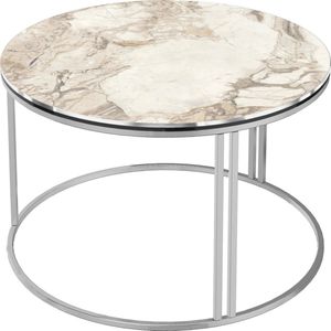 [en.casa] Salontafel Aulum rond 50x70 cm marmer wit en zilverkleurig