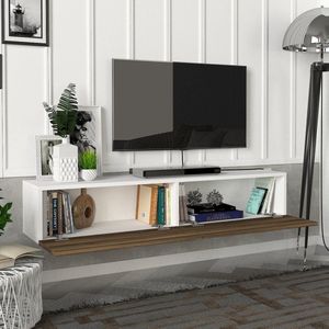 Tv-meubel Toivakka zwevend 135x31x25 cm wit en walnootkleurig