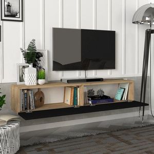 [en.casa] Tv-meubel Toivakka zwevend 135x31x25 cm eiken en zwart