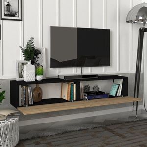 Tv-meubel Toivakka zwevend 135x31x25 cm zwart en eiken