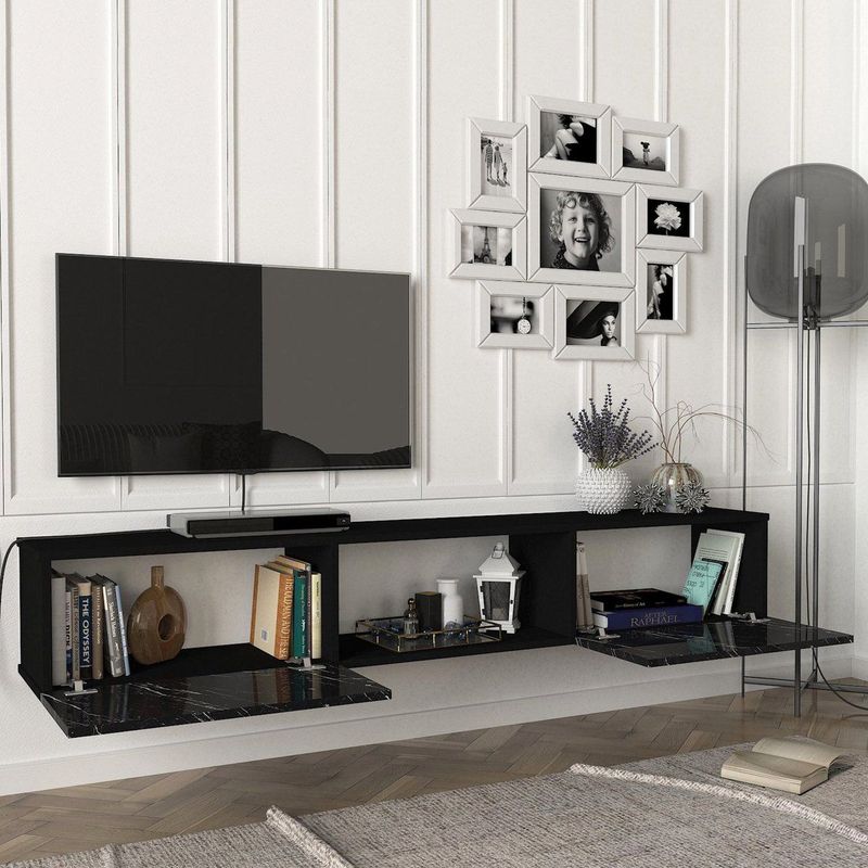 Fernsehschrank Paltamo 180x31x29,5cm Marmor, schwarz